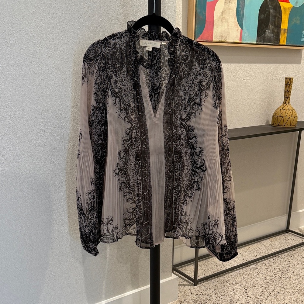 Anthropologie Elegant Black and White Sheer Blouse - size SP